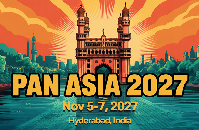 PAN ASIA 2027 Hyderabad Hash House Harriers - Vibrant sunset scene with Charminar and Hyderabad landmarks